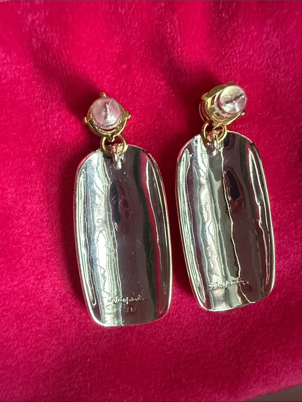 Schiaparelli Red Oval Drop Earrings with Crystal Detail - Picture 4 of 4